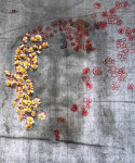 Flores (Anthemis Bornmuelleri) colocadas sobe os 'buracos' de informacao no Santo Sudario
